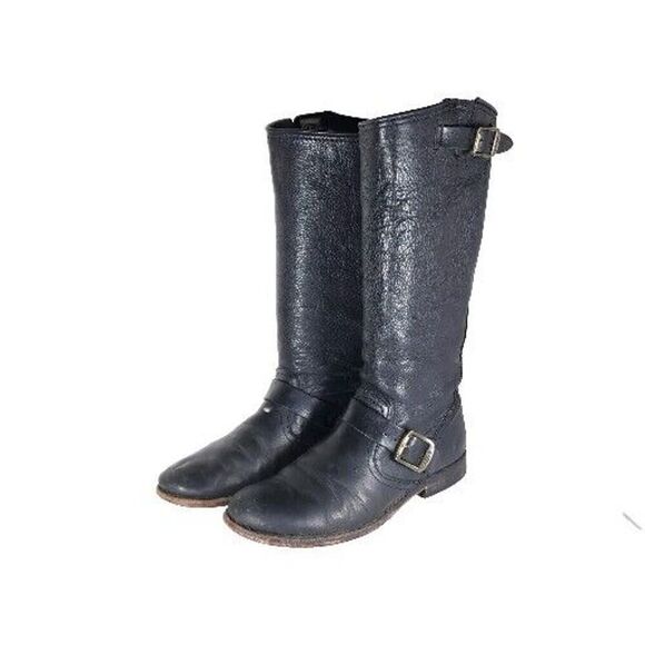 Frye Women's Veronica Slouch US 8,5B Black Leather PullOn Tall Riding Boots - Picture 1 of 16